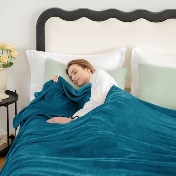 Fleecepläd - WAVVE - mjukt, varmt och andningsbart microfiber - 240x220 cm - Turkos