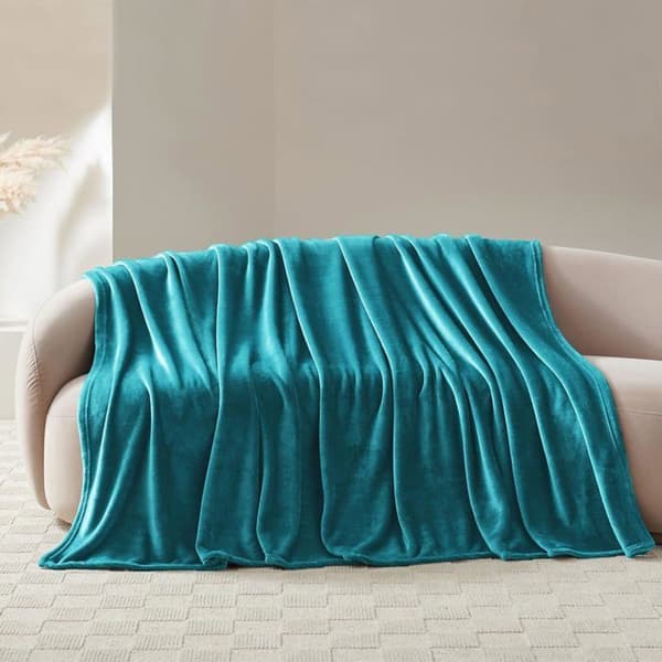 Fleecepläd - WAVVE - mjukt, varmt och andningsbart microfiber - 240x220 cm - Turkos
