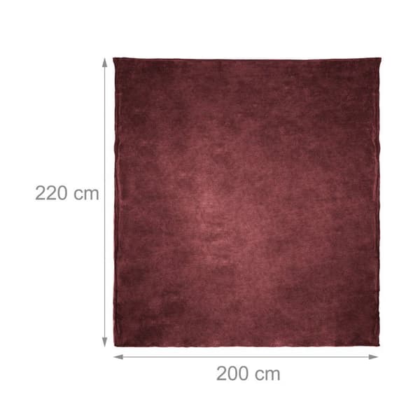 Relaxdays Stor mjuk fleecefilt gosig 200 x 220 cm tvättbar 30 °C i polyester, bordeaux