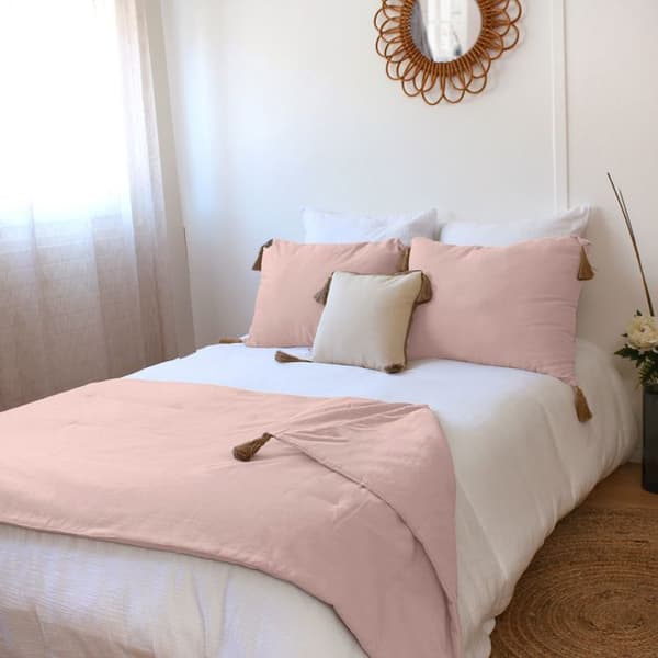 Edredon Panama med jute-pom ponger Gamla rosa 90x190 cm