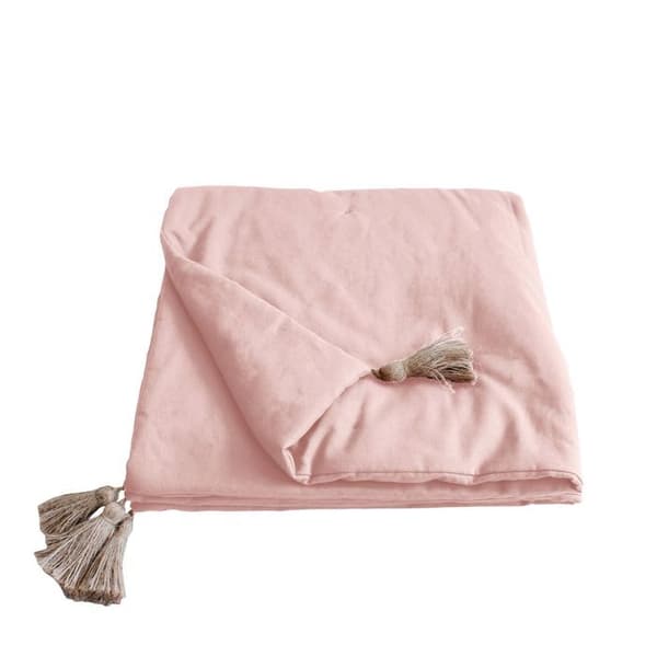 Edredon Panama med jute-pom ponger Gamla rosa 90x190 cm