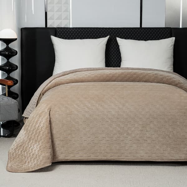 Elegant sengetæppe 170x210 cm med beige kantbånd
