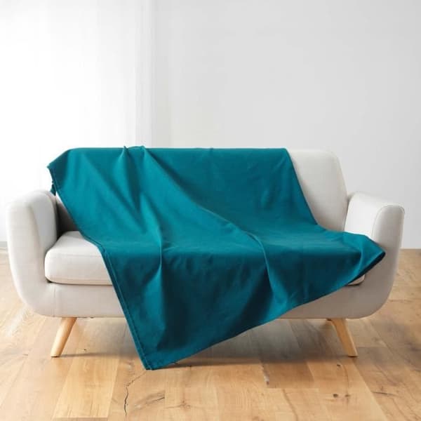 Pläd - INRE ÖMHELT - Lucile - 220 x 240 cm - Polybomull - Enfärgad blå
