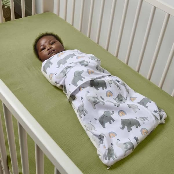 INGENUITY, Swaddling Bag, sovsäck för elefanter, för mellansäsong TOG 1. Justerbar från 3 till 6 månader, Oeko-Tex-certifierad