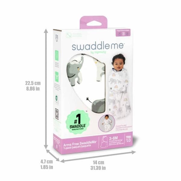 INGENUITY, Swaddling Bag, sovsäck för elefanter, för mellansäsong TOG 1. Justerbar från 3 till 6 månader, Oeko-Tex-certifierad