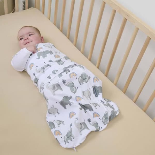INGENUITY, Swaddling Bag, sovsäck för elefanter, för mellansäsong TOG 1. Justerbar från 3 till 6 månader, Oeko-Tex-certifierad