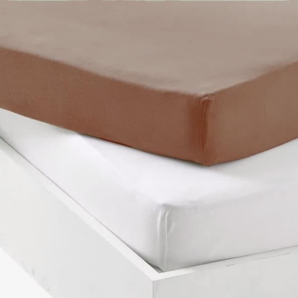 Set med 2 dra-på-lakan - P'TIT DODO - Jersey - 70 x 140 cm - Vit / Brun