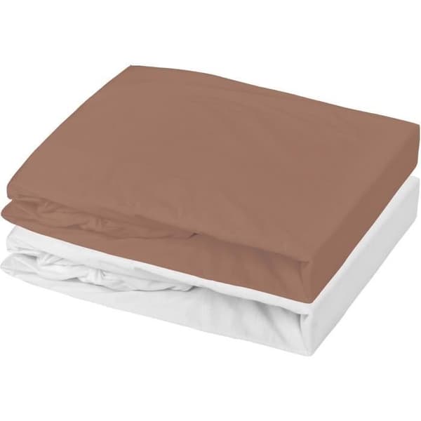 Set med 2 dra-på-lakan - P'TIT DODO - Jersey - 70 x 140 cm - Vit / Brun