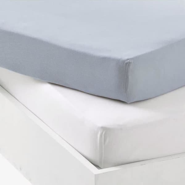 Set med 2 dra-på-lakan - P'TIT DODO - Jersey - 70 x 140 cm - Vit / Ljusblå