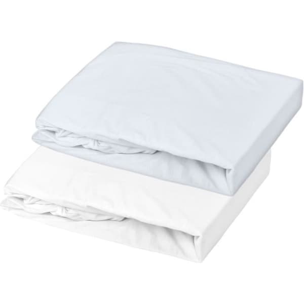 Set med 2 dra-på-lakan - P'TIT DODO - Jersey - 70 x 140 cm - Vit / Ljusblå
