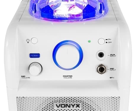 Vonyx SBS50W BT, partyhögtalare, Mikrofon, LED, Vit