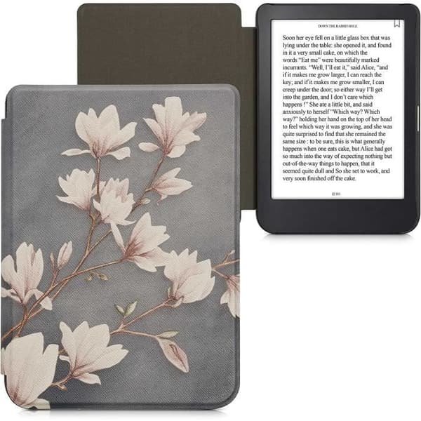 Fodral för Kobo Clara 2E Flowers Vit skyddande skal för Kobo Clara 2e - Tolino Shine 4 2022 Auto Wake-Sleep Cover