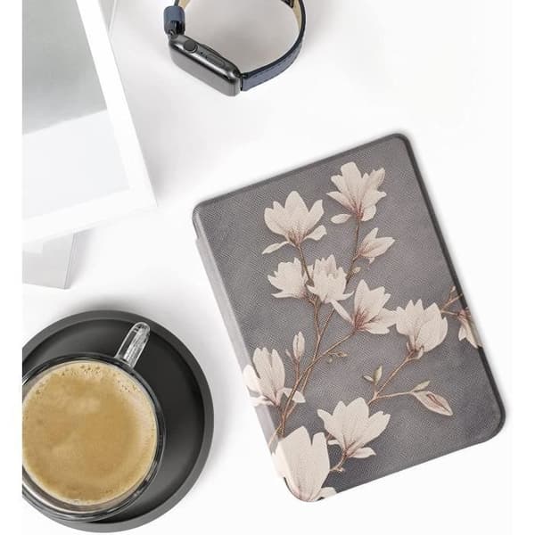 Fodral för Kobo Clara 2E Flowers Vit skyddande skal för Kobo Clara 2e - Tolino Shine 4 2022 Auto Wake-Sleep Cover