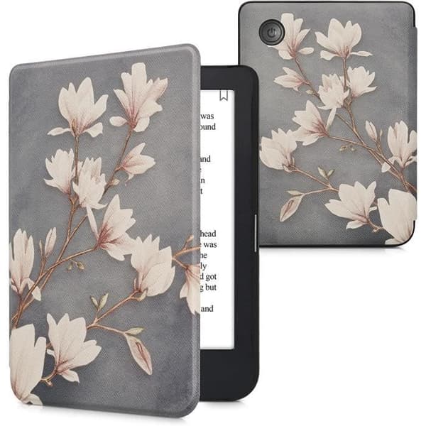 Fodral för Kobo Clara 2E Flowers Vit skyddande skal för Kobo Clara 2e - Tolino Shine 4 2022 Auto Wake-Sleep Cover