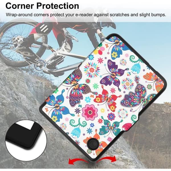 Fodral med stativ för Kobo Clara 2E Butterflies Flowers Skyddsfodral Kobo Clara 2e - Tolino Shine 4 Auto Wake-Sleep Cover