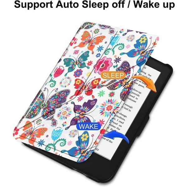 Fodral med stativ för Kobo Clara 2E Butterflies Flowers Skyddsfodral Kobo Clara 2e - Tolino Shine 4 Auto Wake-Sleep Cover