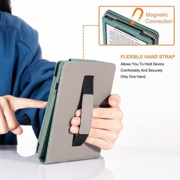 Fodral med handhållare för Kobo Clara 2E Grön Grå Skyddsfodral Kobo Clara 2e - Tolino Shine 4 Auto Wake-Sleep Cover