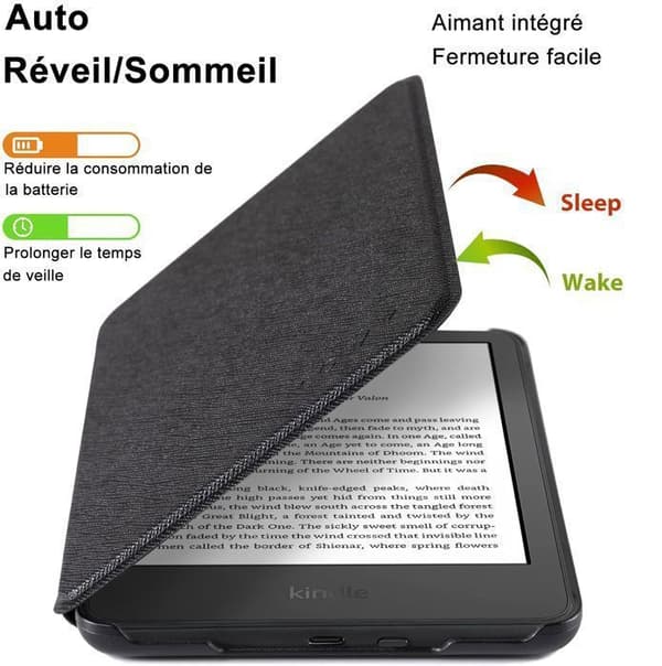 Tygfodral för Kindle-6" skyddsöverdrag kompatibel med Kindle 11:e generationens enheter (2022 modell), svart, sömn/vakna