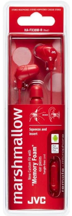 JVC HA-FX38M-R-E Marshmallow headphones with remote & microphone