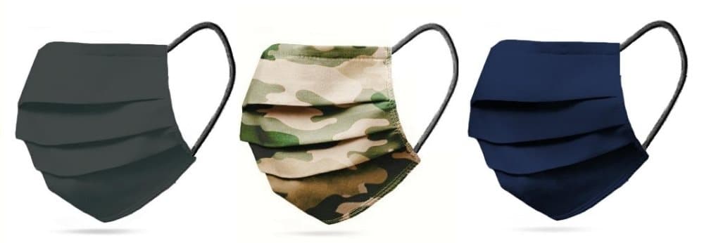3-PACK Tvättbart Munskydd Mix Svart, Camofluage, Marinblå