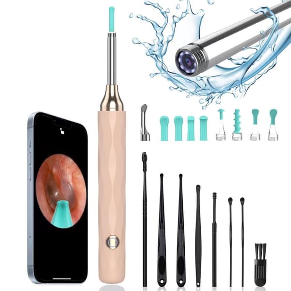 Lollanda Öronvaxborttagningsmedel, 1296P HD trådlöst med kamera, Visual Ear Otoscope Ear Cleaner med 6 LED-lampor Rosa