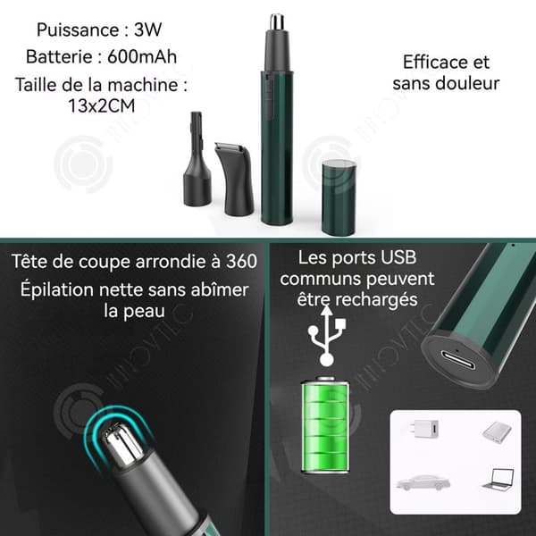 INN Trimmer Näsa 3 i 1 600mAh 3W Skonsam rakning Nästussvans Trimmer Tvättbar kniv Vått och torr användning USB-laddning