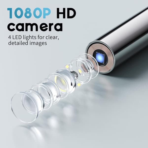 Lollanda langaton korvaonoskooppi 1080P HD-kameralla, 4 LED-valoa, 1,35 tuuman näyttö, taitettava tarkastuspää