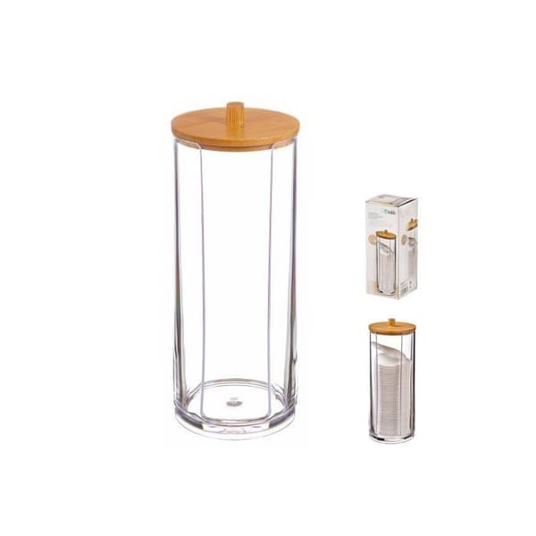 Bambu bomullspinne dispenser med lock - GENERISK - Ballete - Ø7,3 cm - 18,5 cm