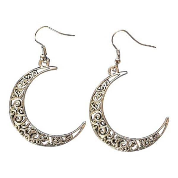 Örhängen - Måne med snirklar - Crescent Moon - Wicca