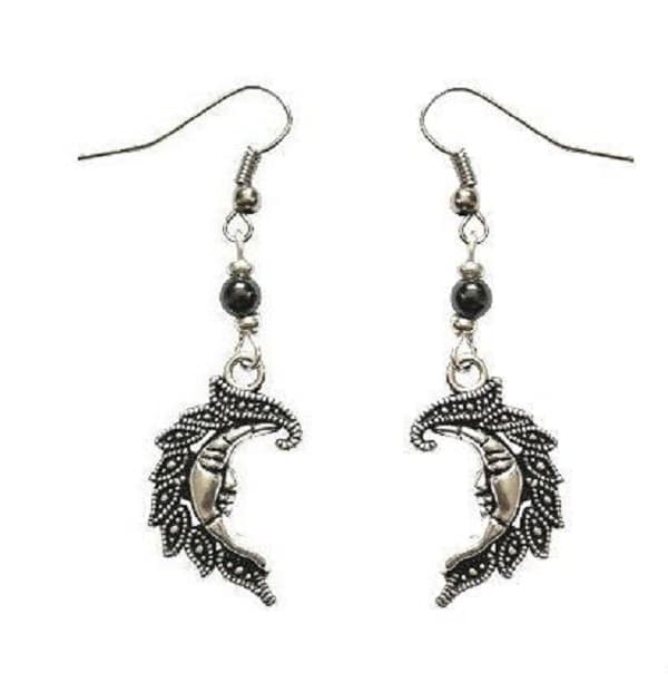 Earrings/Korvakorut - Crescent Moon with Hematite/Hematiitti or Onyx/Onyksi