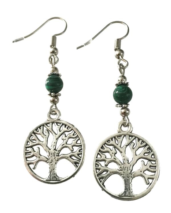 Earrings/Korvakorut - Tree of Life - Malachite/Malakiitti