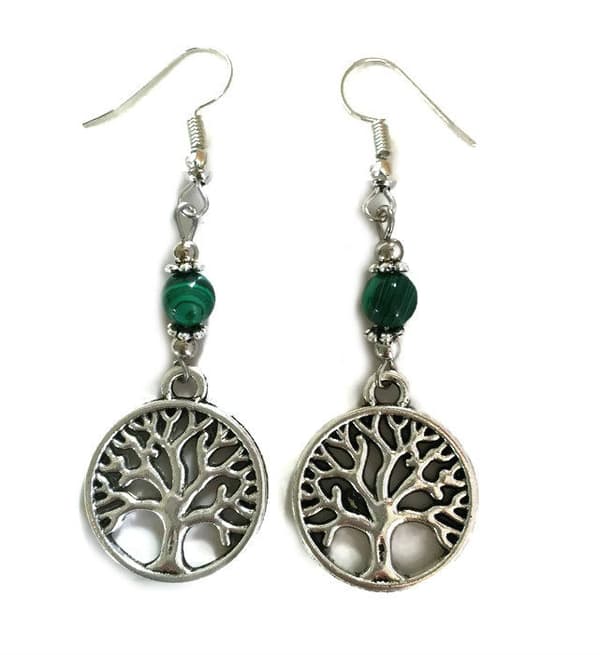 Earrings/Korvakorut - Tree of Life - Malachite/Malakiitti