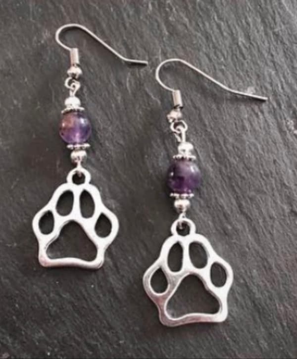 Earrings/Korvakorut - Paw/Tassu with Amethyst/Ametisti