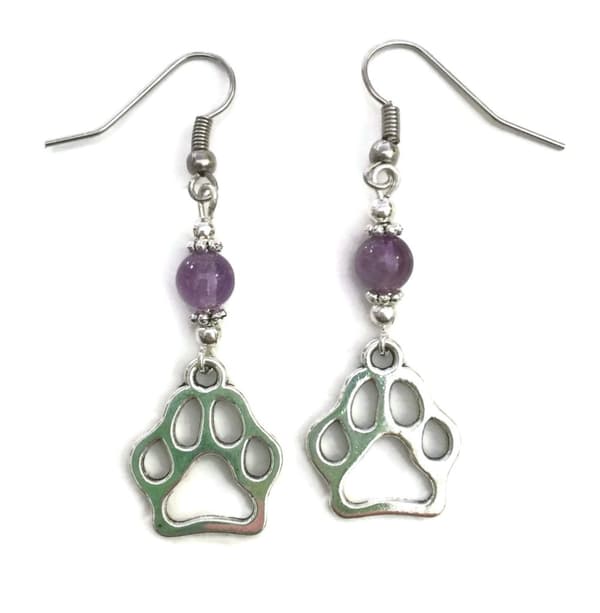 Earrings/Korvakorut - Paw/Tassu with Amethyst/Ametisti