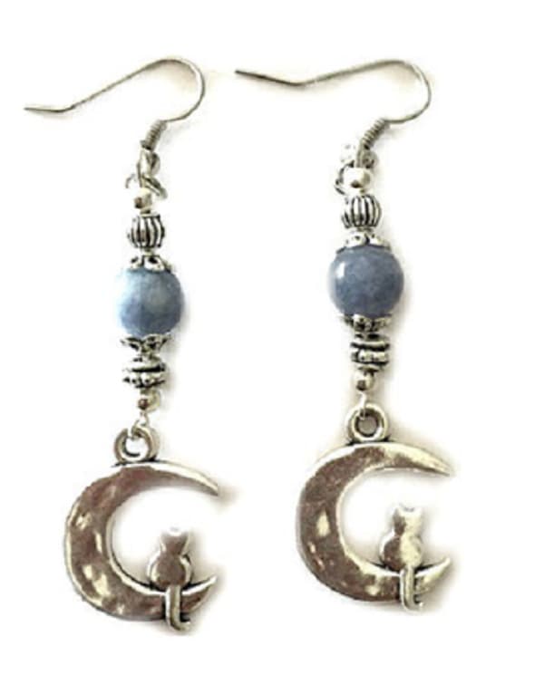 Earrings/Korvakorut - Crescent Moon - Cat/Kissa - Angelite