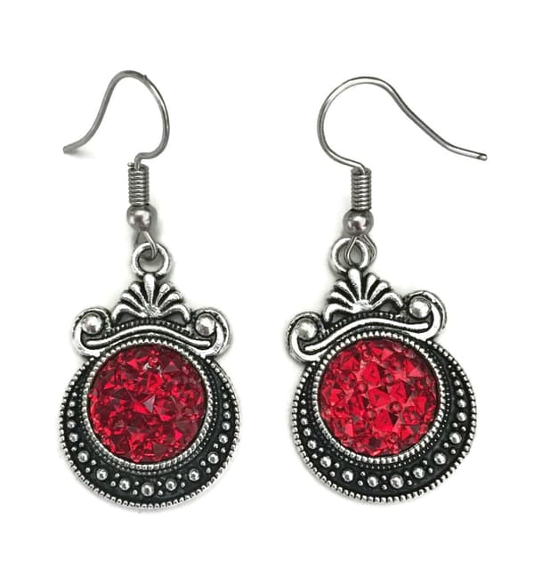 Earrings/Korvakorut - Glitter - Druzy - Victorian - Red