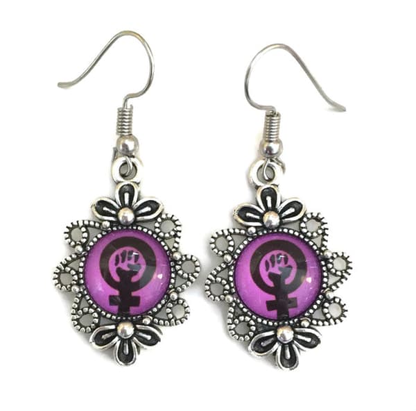 Earrings - Female Symbol - Fist - Cabochon - Purple/Black