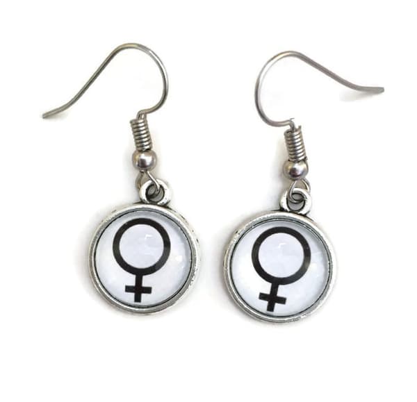 Earrings - Female Symbol - Venus - Black/White - Silver - Small