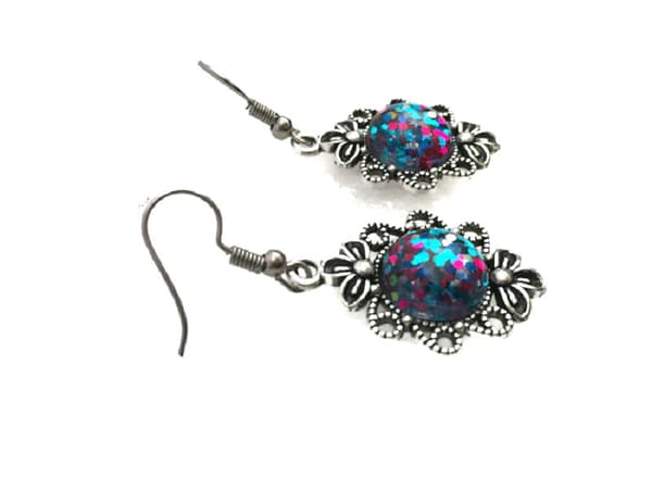 Earrings - Glitter - Druzy - Pink/Blue - Victorian