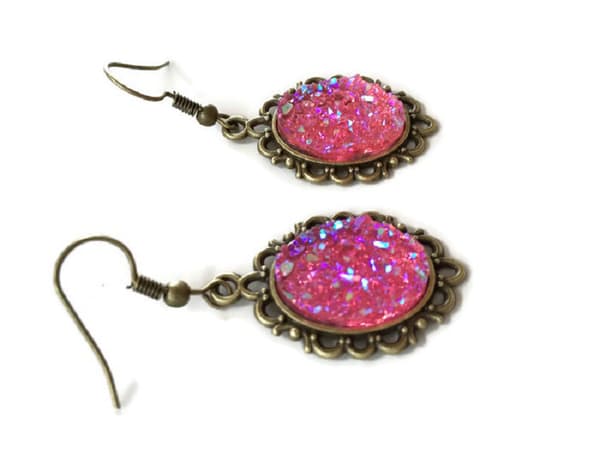 Örhängen Rosa Glitter Druzy Gothic Viktoriansk Kawaii