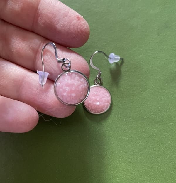 Earrings - Glitter - Druzy - Pink - Silver