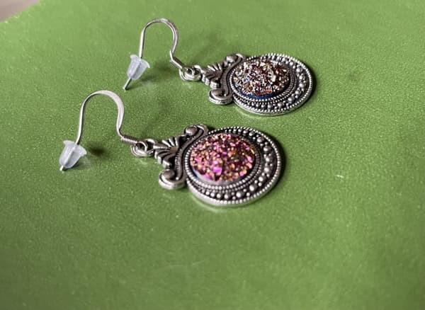 Earrings - Glitter - Druzy - Pink/Bronze