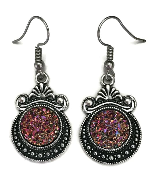 Örhängen Druz Rosa/brons Glitter Goth/Rock Vintage Victorian