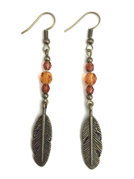 Earrings - Feathers - Beads - Bronze