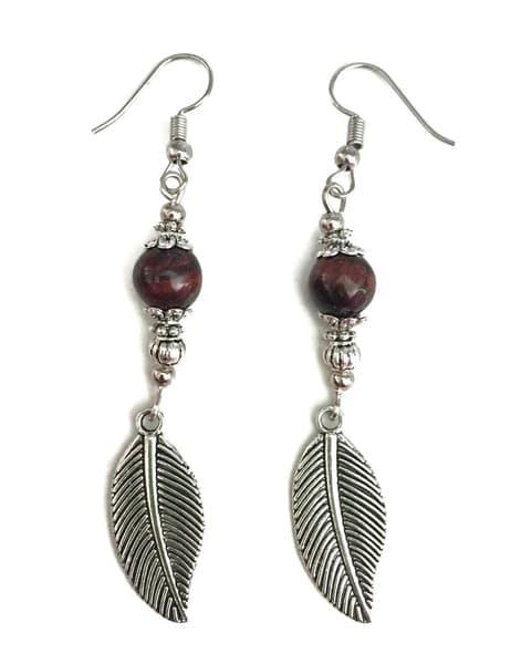 Earrings - Leaves - Tiger's Eye - Silver