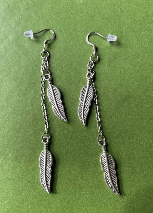 Earrings - Feathers - Chains - Silver