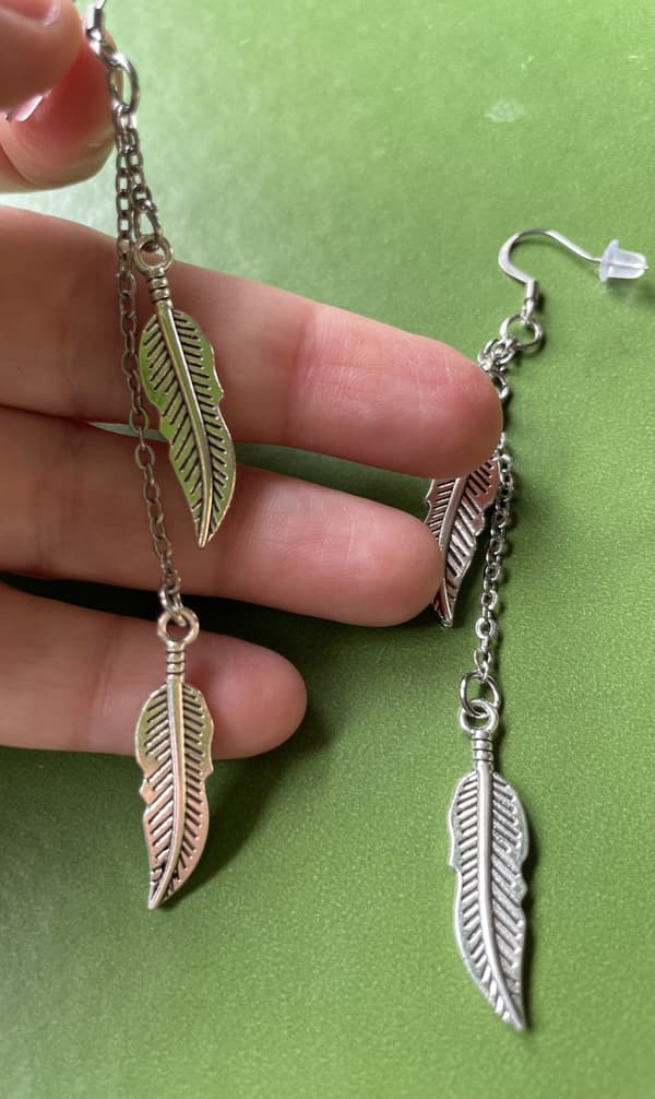 Earrings - Feathers - Chains - Silver