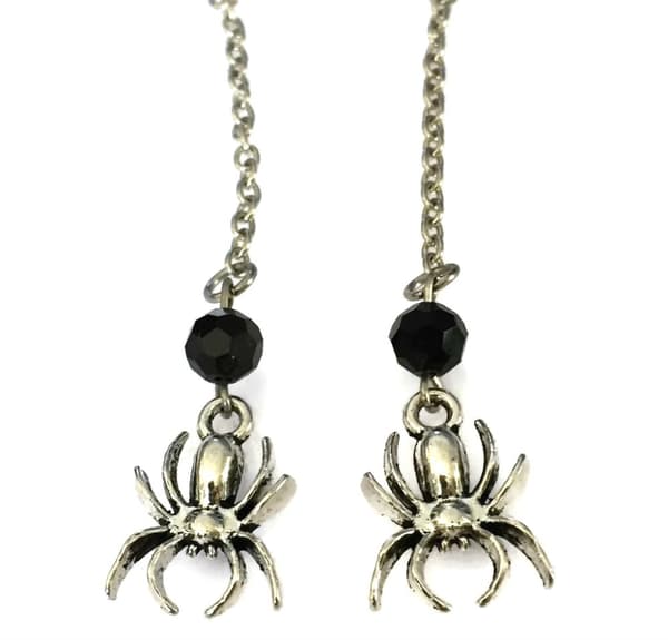 Earrings - Spider - Bead - Chain