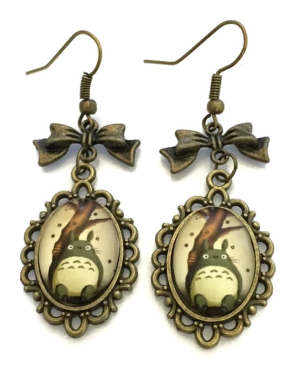 Earrings - Bow - Totoro - Bronze