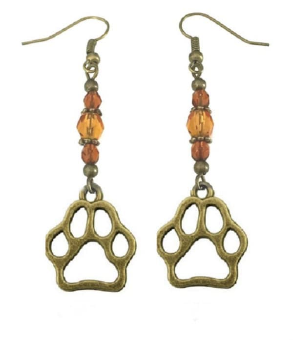 Earrings - Paws - Amber - Beads - Bronze